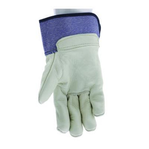 MCR Safety Grain Leather Palm Gloves, Gunn Cut, Wing Thumb, Medium, Blue Striped/White, 12 Pairs (1935M)