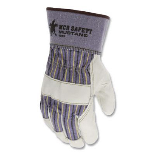 MCR Safety Mustang Leather Palm Gloves, Gunn Cut, Wing Thumb, Large, Blue/Cream, 12 Pairs (1935L)