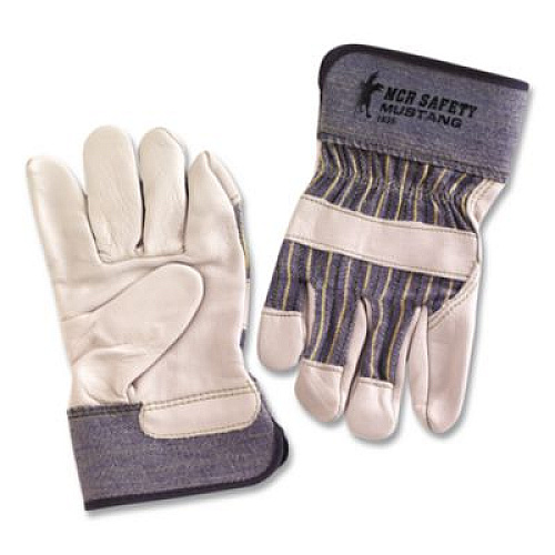 MCR Safety Mustang Leather Palm Gloves, Gunn Cut, Wing Thumb, Large, Blue/Cream, 12 Pairs (1935L)