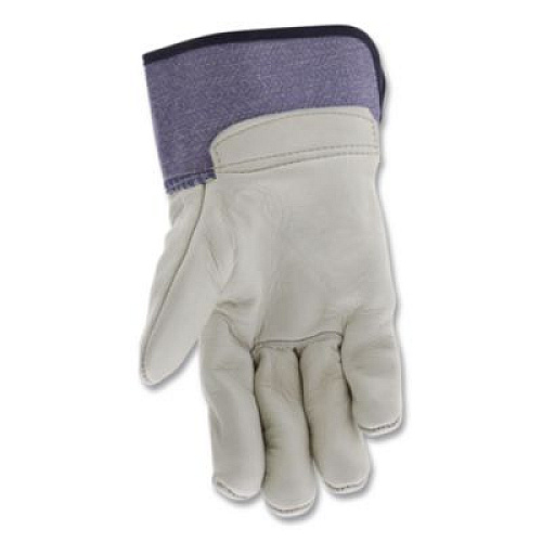 MCR Safety Mustang Leather Palm Gloves, Gunn Cut, Wing Thumb, Large, Blue/Cream, 12 Pairs (1935L)