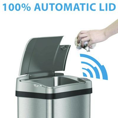 HLS Commercial Rectangular Sensor Trash Can, 2.5 gal, Plastic, Silver (HLS02SS)