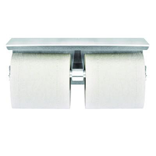 Alpine Industries Double Post Toilet Paper Holder with Shelf Storage Rack, 3.87 x 10.5 x 3.95, Brushed Stainless Steel (ALP487B)