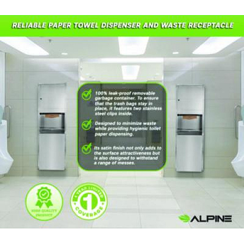 Alpine Industries Stainless Steel Recessed Paper Towel Dispenser with Waste Receptacle, 56 x 4 x 17 (ALP492)