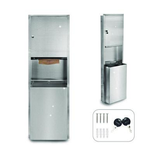 Alpine Industries Stainless Steel Recessed Paper Towel Dispenser with Waste Receptacle, 56 x 4 x 17 (ALP492)
