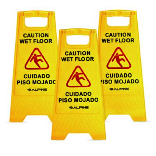 Alpine Industries Bilingual Caution Wet Floor Sign, 11.8 x 0.7 x 24.6, Yellow, 3/Carton (ALP4993)