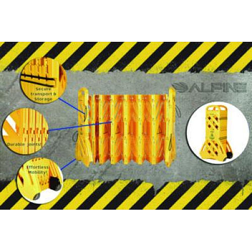 Alpine Industries Expandable Portable Fence Barrier Safety Barricade, Plastic, 1.97 x 153.54 x 39.76, Yellow (ALP499BAR)