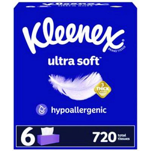 Kleenex Ultra Soft Facial Tissue, 3-Ply, White, 120 Sheets/Box, 6 Boxes/Pack, 4 Packs/Carton (54317)