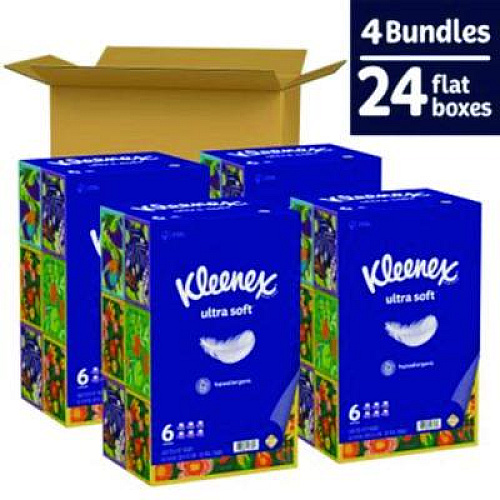 Kleenex Ultra Soft Facial Tissue, 3-Ply, White, 120 Sheets/Box, 6 Boxes/Pack, 4 Packs/Carton (54317)