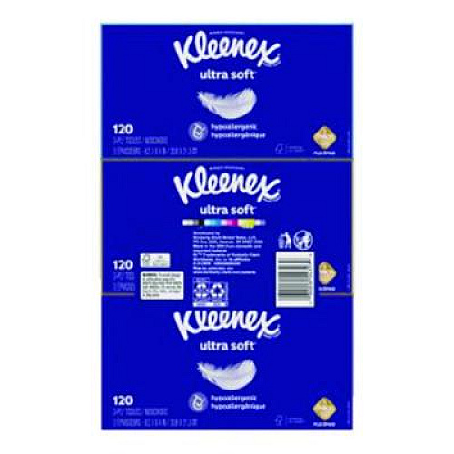 Kleenex Ultra Soft Facial Tissue, 3-Ply, White, 120 Sheets/Box, 6 Boxes/Pack, 4 Packs/Carton (54317)
