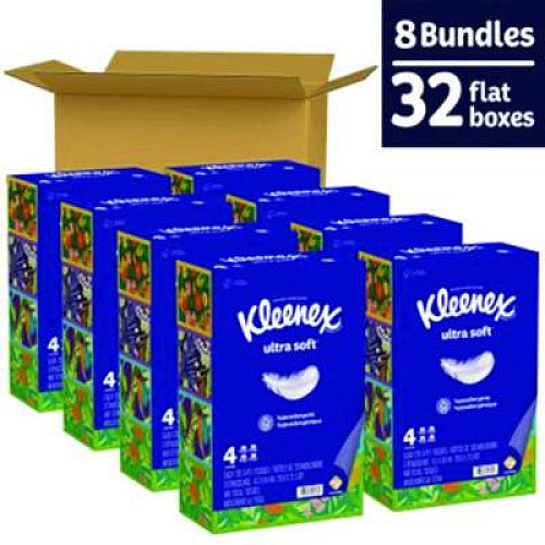 Kleenex Ultra Soft Facial Tissue, 3-Ply, White, 120 Sheets/Box, 4 Boxes/Pack, 8 Packs/Carton (54316)