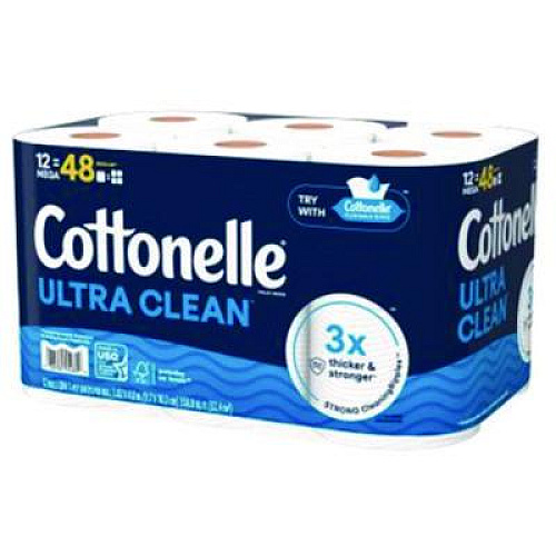 Cottonelle Ultra CleanCare Toilet Paper, Strong Bath Tissue, Septic Safe, 1-Ply, White, 284 Sheets/Roll, 12 Rolls/Pack, 4 Packs/Carton (55480)