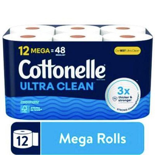 Cottonelle Ultra CleanCare Toilet Paper, Strong Bath Tissue, Septic Safe, 1-Ply, White, 284 Sheets/Roll, 12 Rolls/Pack, 4 Packs/Carton (55480)