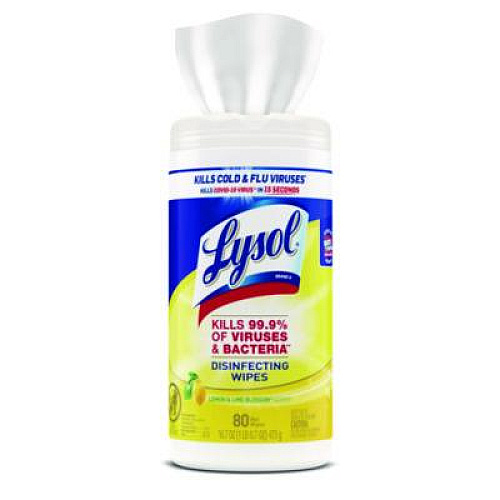 LYSOL Brand Disinfecting Wipes, 1 Ply, 7 x 7.25, Lemon and Lime Blossom, White, 80 Wipes/Canister, 6 Canisters/Carton (77182CT)