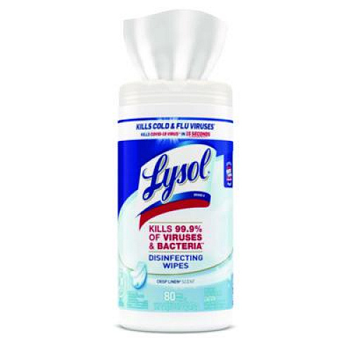 LYSOL Brand Disinfecting Wipes, 1-Ply, 7 x 7.25, Crisp Linen, White, 80 Wipes/Canister, 6 Canisters/Carton (89346CT)
