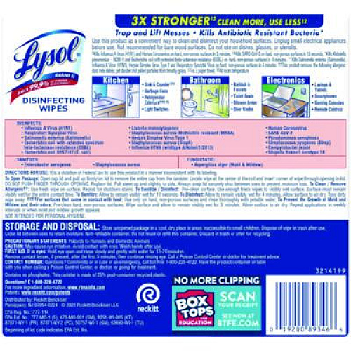 LYSOL Brand Disinfecting Wipes, 1-Ply, 7 x 7.25, Crisp Linen, White, 80 Wipes/Canister, 6 Canisters/Carton (89346CT)