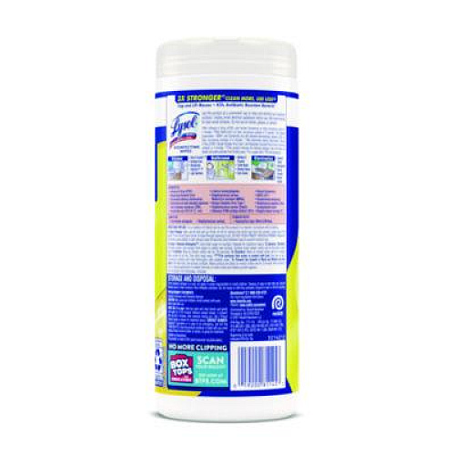 LYSOL Brand Disinfecting Wipes, 1-Ply, 7 x 7.25, Lemon and Lime Blossom, White, 35 Wipes/Canister (81145)
