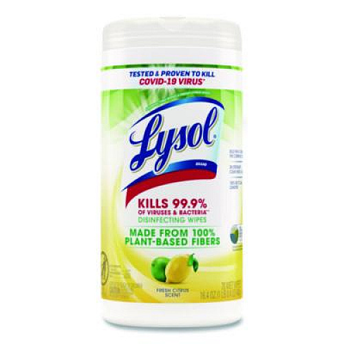 LYSOL Brand Disinfecting Wipes II Fresh Citrus, 1-Ply, 7 x 7.25, White, 70 Wipes/Canister, 6 Canisters/Carton (49128CT)