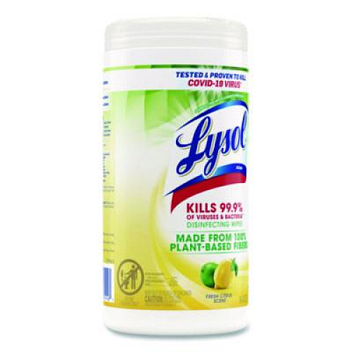 LYSOL Brand Disinfecting Wipes II Fresh Citrus, 1-Ply, 7 x 7.25, White, 70 Wipes/Canister, 6 Canisters/Carton (49128CT)
