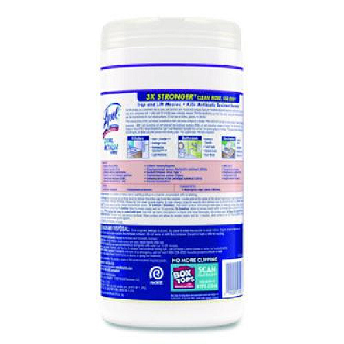 LYSOL Brand Dual Action Disinfecting Wipes, 1-Ply, 7 x 7.25, Citrus, White/Purple, 75/Canister (81700)