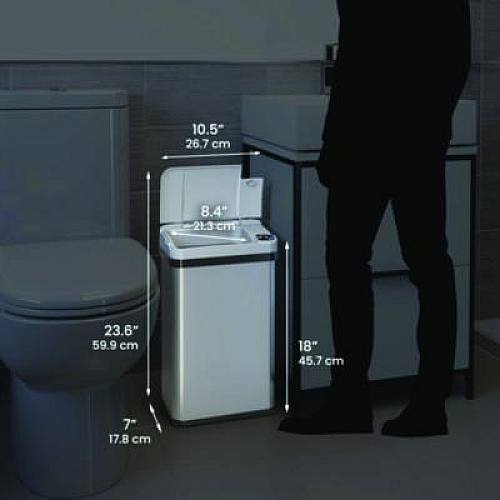 HLS Commercial Rectangular Sensor Trash Can, 4 gal, Plastic/Stainless Steel, Silver (HLS04SS)