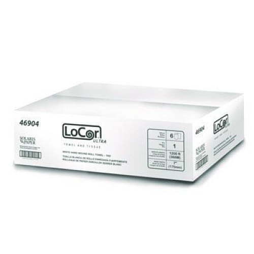 LoCor Hard Wound Roll Towel, TAD, 1-Ply, 7" x 1,200 ft, White, 6 Rolls/Carton (46904)