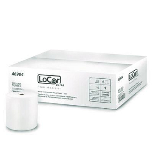 LoCor Hard Wound Roll Towel, TAD, 1-Ply, 7" x 1,200 ft, White, 6 Rolls/Carton (46904)