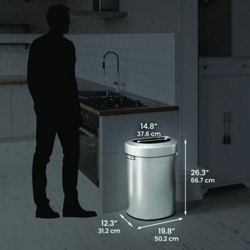 HLS Commercial Open Top Trash Can, Half-Round, 18 gal, Plastic/Stainless Steel, Silver (HLS18DOT)