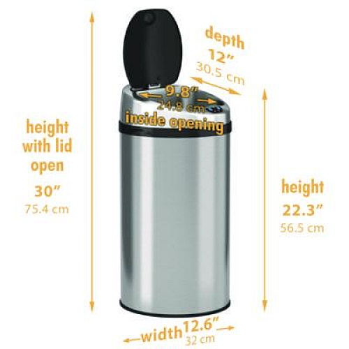 HLS Commercial Sensor Trash Can, 8 gal, Plastic/Stainless Steel, Silver (HLS08RCB)
