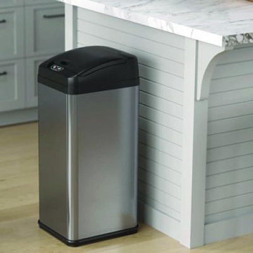 HLS Commercial Sensor Trash Can, Rectangular, 13 gal, Plastic/Stainless Steel, Silver (HLS13MX)