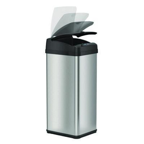 HLS Commercial Sensor Trash Can, Rectangular, 13 gal, Plastic/Stainless Steel, Silver (HLS13MX)
