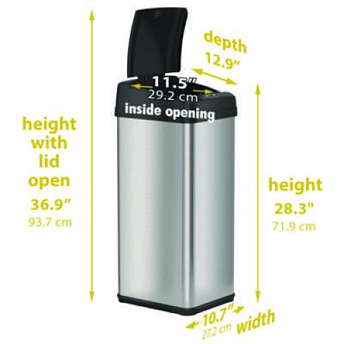 HLS Commercial Sensor Trash Can, Rectangular, 13 gal, Plastic/Stainless Steel, Silver (HLS13MX)