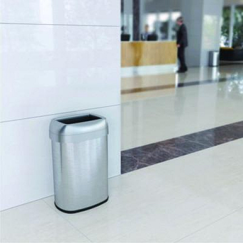 HLS Commercial Open Top Trash Can with Wheels, Oval, 13 gal, Plastic/Stainless Steel, Silver (HLS13STVM)