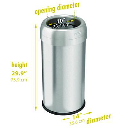 HLS Commercial Open Top Trash Can, Round, 16 gal, Plastic/Stainless Steel, Silver (HLS16STR)