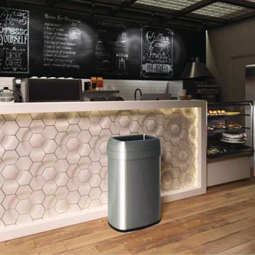 HLS Commercial Open Top Trash Can, Oval, 16 gal, Plastic/Stainless Steel, Silver (HLS16STV)
