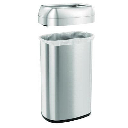 HLS Commercial Open Top Trash Can, Oval, 16 gal, Plastic/Stainless Steel, Silver (HLS16STV)