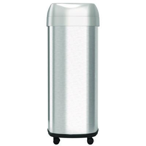 HLS Commercial Open Top Trash Can with Wheels, Oval, 16 gal, Plastic/Stainless Steel, Silver (HLS16STVM)
