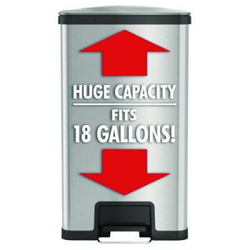 HLS Commercial Step Pedal Trash Can with AirStep Technology, 18 gal, Stainless Steel, Silver (HLS18SS)