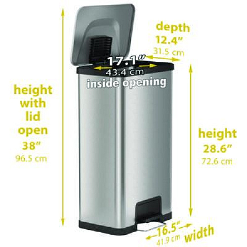 HLS Commercial Step Pedal Trash Can with AirStep Technology, 18 gal, Stainless Steel, Silver (HLS18SS)