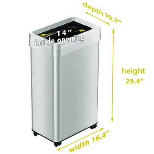 HLS Commercial Open Top Trash Can with Wheels, 18 gal, Plastic Stainless Steel, Silver (HLS18UOTM)