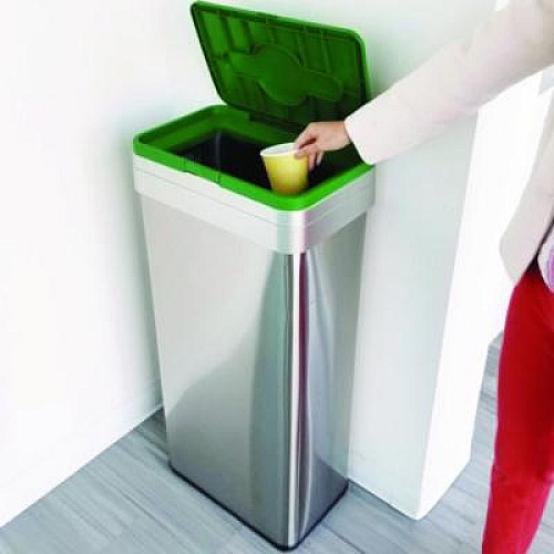 HLS Commercial Open Top Compost Bin with Color-Coded Lid, 21 gal, Plastic/Stainless Steel, Silver/Green (HLS21UOTCOP)
