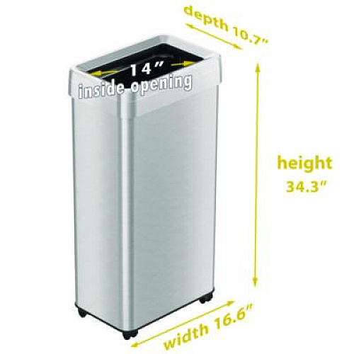 HLS Commercial Open Top Trash Can with Wheels, 21 gal, Plastic/Stainless Steel, Silver (HLS21UOTM)