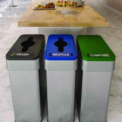 HLS Commercial Open Top Trash Bin with Wheels and Color-Coded Lid, 21 gal, Plastic/Stainless Steel, Silver/Black (HLS21UOTMTRS)