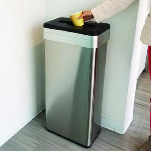HLS Commercial Open Top Trash Can with Color-Coded Lid, 21 gal, Plastic/Stainless Steel, Silver/Black (HLS21UOTTRS)