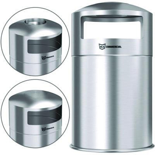 HLS Commercial Extra-Large Dual Side-Entry Trash Can, Outdoor, 50 gal, Stainless Steel, Silver (HLS50DSO)