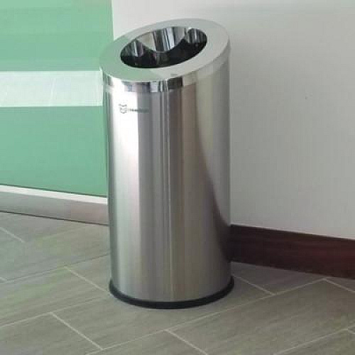 HLS Commercial Beveled Open Top Trash Can, 15 gal, Stainless Steel, Silver (HLSC04G15A)