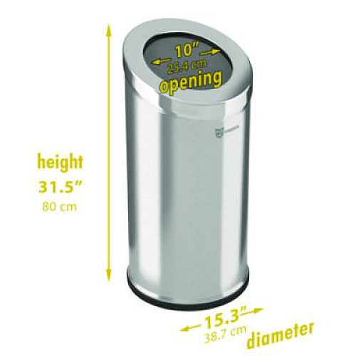 HLS Commercial Beveled Open Top Trash Can, 15 gal, Stainless Steel, Silver (HLSC04G15A)