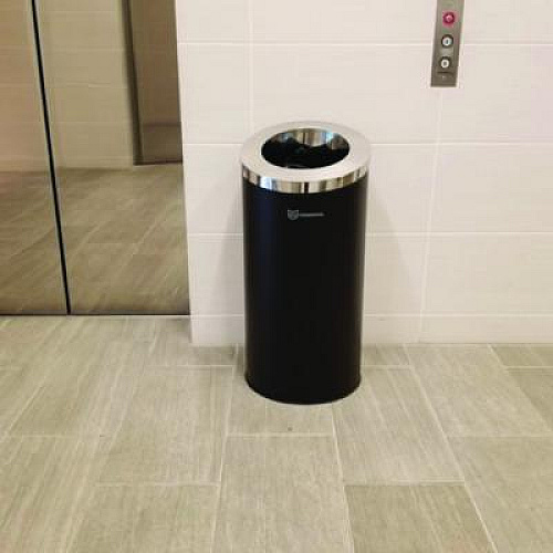 HLS Commercial Beveled Open Top Trash Can, 15 gal, Stainless Steel, Black (HLSC04G15B)