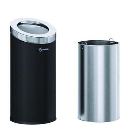 HLS Commercial Beveled Open Top Trash Can, 15 gal, Stainless Steel, Black (HLSC04G15B)