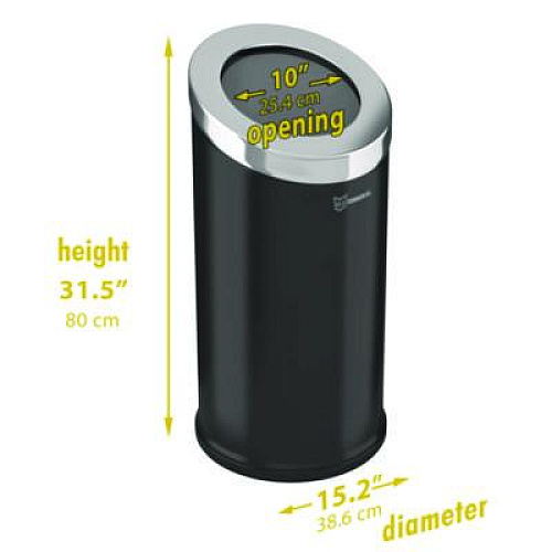 HLS Commercial Beveled Open Top Trash Can, 15 gal, Stainless Steel, Black (HLSC04G15B)