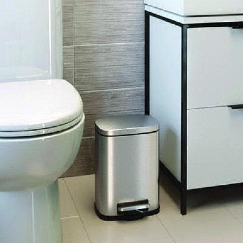 HLS Commercial Step Pedal Trash Can, 1.3 gal, Plastic/Stainless Steel, Silver (HLSS01R)